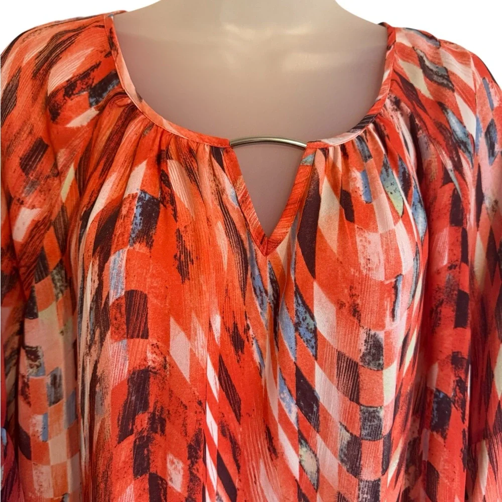 Orang/Coral Multi-Color Abstract Top PLUS: 18/20 BIN#S - Picture 2 of 7